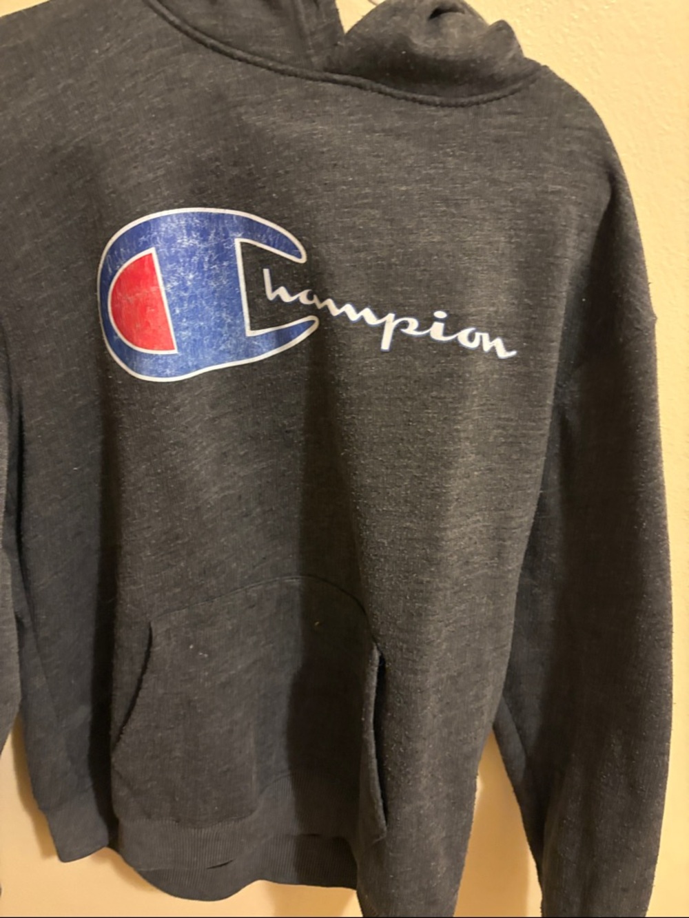 Champion Black Hoodie with Blue and Red Logo